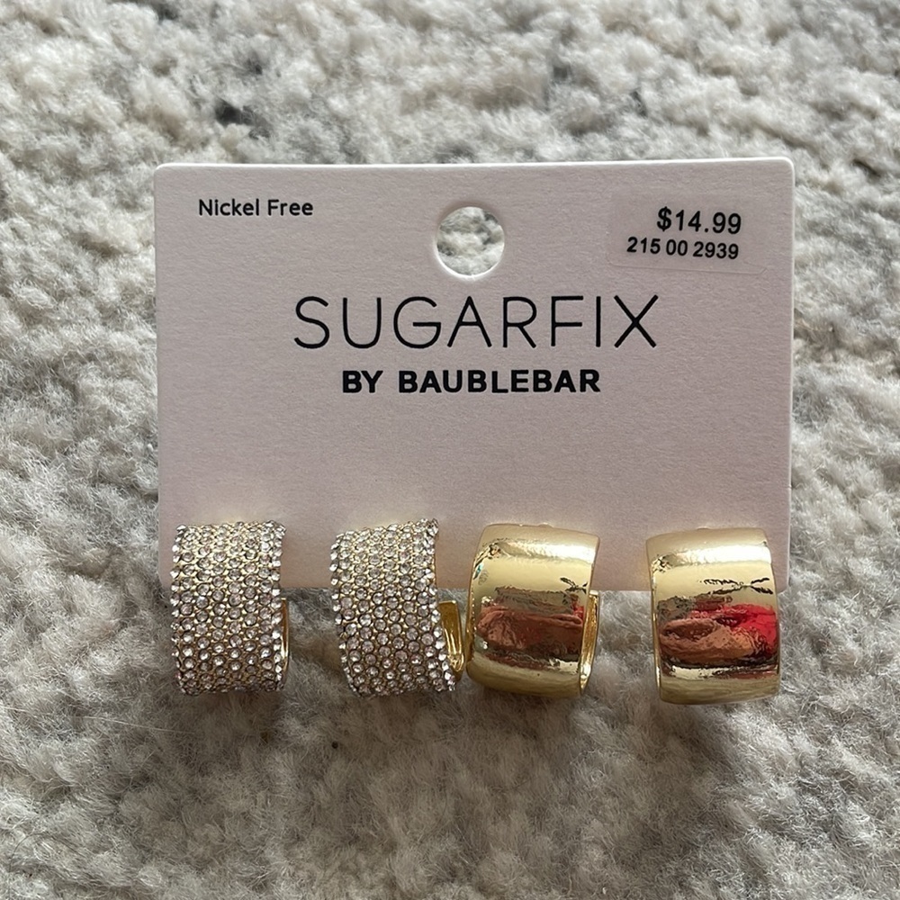 NWT SugarFix Gold Hoops and rhinestones hoop earrings